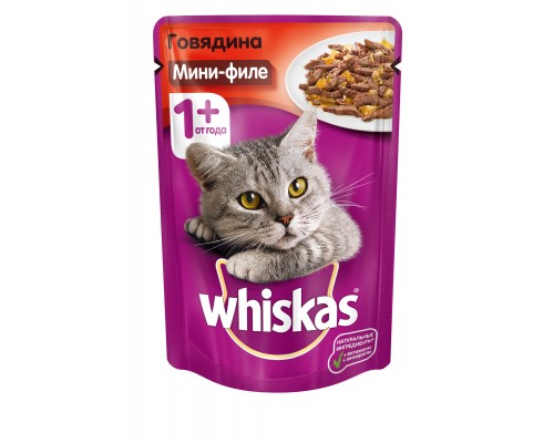 Whiskas влажный корм для кошек, мини-филе с говядиной