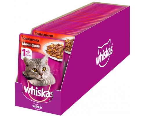 Whiskas влажный корм для кошек, мини-филе с говядиной