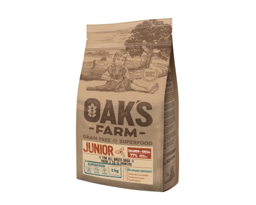 Корм OAKS FARM беззерновой, для молодых собак всех пород от 3 до 12 месяцев, с лососем и крилем 2 кг