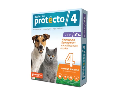 Neoterica Protecto капли от блох и клещей для кошек и собак 4-10 кг, 2 шт 57 г