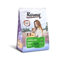 Корм Karmy сухой корм для стерилизованных кошек и кастрированных котов с лососем