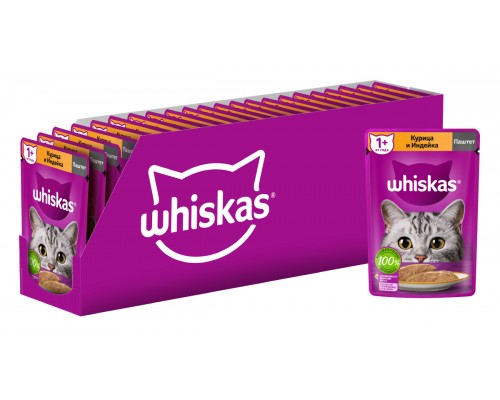 Whiskas влажный корм для кошек паштет из курицы с индейкой