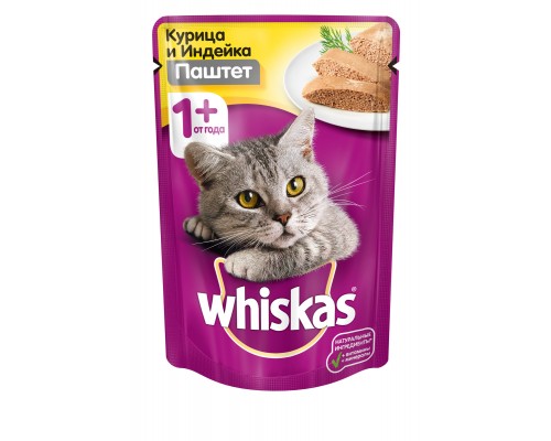 Whiskas влажный корм для кошек паштет из курицы с индейкой