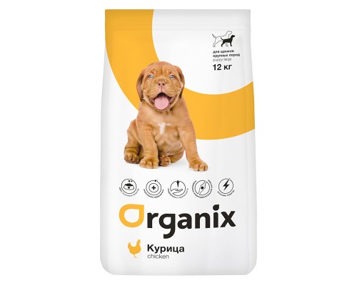 ORGANIX сухой корм для щенков крупных пород, с курицей 12 кг