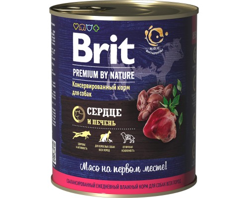 Brit  Premium by Nature консервы с сердцем и печенью для собак 850 г