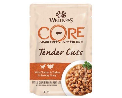 Wellness CORE  Tender Cuts паучи из курицы с индейкой в виде нарезки в соусе для кошек