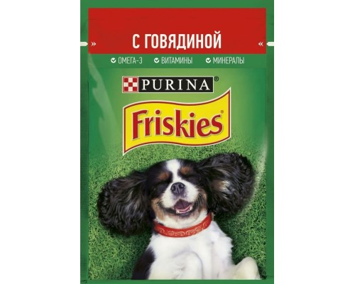 Friskies влажный корм для взрослых собак, кусочки с говядиной в подливе 85 г