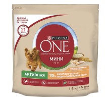 Корм Purina One сухой корм Purina ONE® МИНИ Активная для собак мелких пород, с высоким содержанием курицы и с рисом 1,5 кг