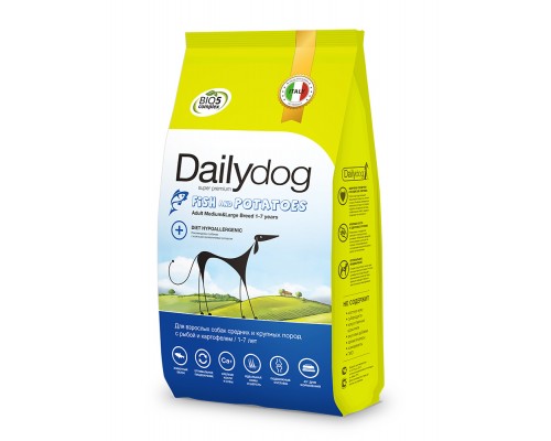 DailyDog для собак средних и крупных пород с рыбой и картофелем 12 кг