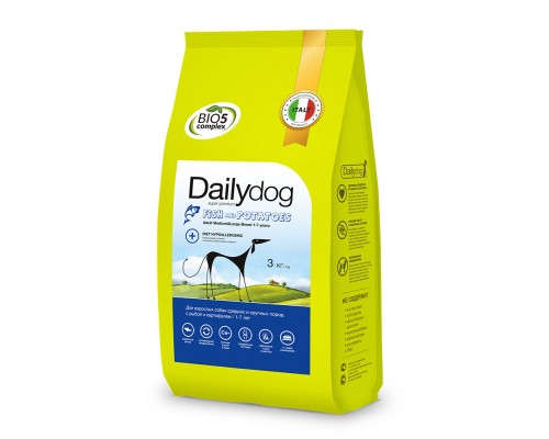 DailyDog для собак средних и крупных пород с рыбой и картофелем 12 кг