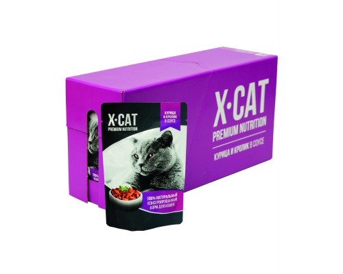 X-CAT влажный корм c курицей и кроликом в соусе для кошек