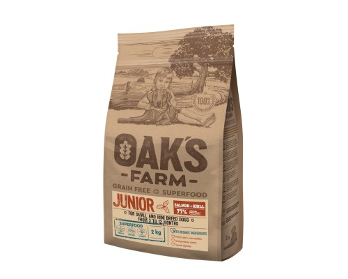 Корм OAKS FARM беззерновой, для молодых собак мелких пород от 3 до 12 месяцев, с лососем и крилем 6,5 кг