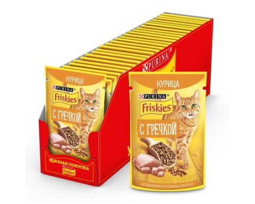 Friskies влажный корм для взрослых кошек, с курицей и гречкой в подливе