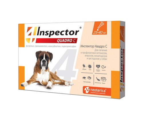 Inspector  Quadro капли на холку для собак 25-40 кг, от клещей, насекомых, глистов 0.4 мл