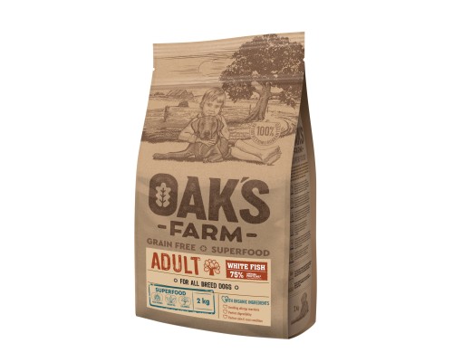 Корм OAKS FARM беззерновой, для взрослых собак всех пород, с белой рыбой 2 кг