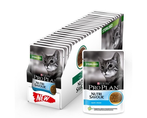 Purina Pro Plan (паучи)  NutriSavour для взрослых стерилизованных кошек, паштет с треской