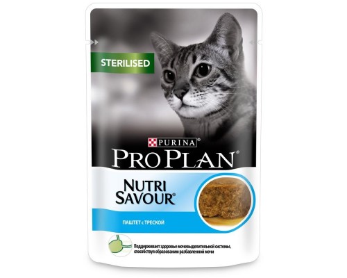 Purina Pro Plan (паучи)  NutriSavour для взрослых стерилизованных кошек, паштет с треской