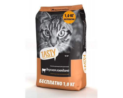 Корм Tasty для взрослых кошек, с говядиной 350 г