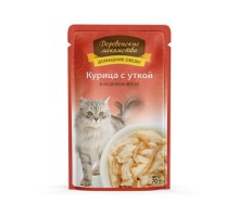 Деревенские лакомства консервы для кошек «Курица с уткой в нежном желе»