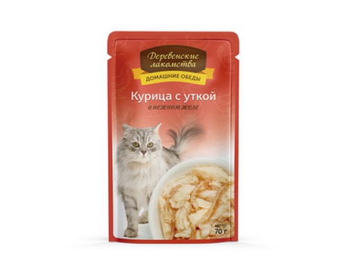 Деревенские лакомства консервы для кошек «Курица с уткой в нежном желе»