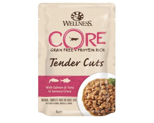 Wellness CORE  Tender Cuts паучи из лосося с тунцом в виде нарезки в соусе для кошек