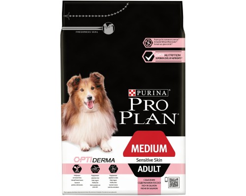 Корм Purina Pro Plan для взрослых собак средних пород с чувствительной кожей, с высоким содержанием лосося 7 кг