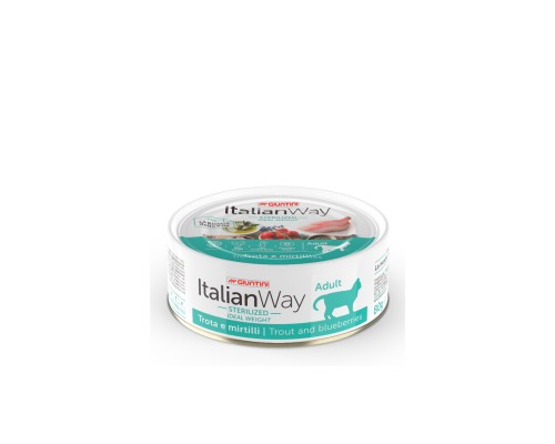 Italian Way Консервы  безглютеновые, для кошек: профилактика аллергии, форель и черника, низкокалорийные