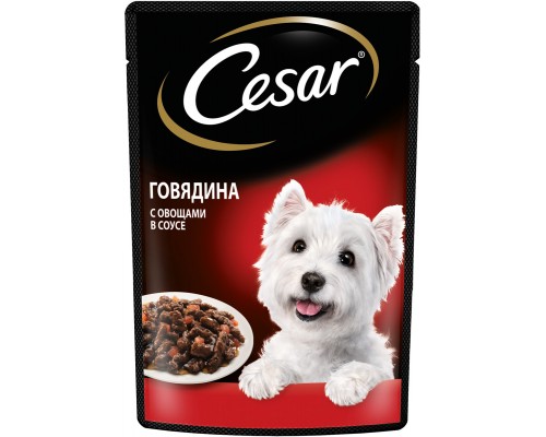 Cesar набор паучей для собак, два вкуса (паучи "желе" 14шт х 85г и паучи "ломтики в соусе" 14шт х 85г) 2,38 кг