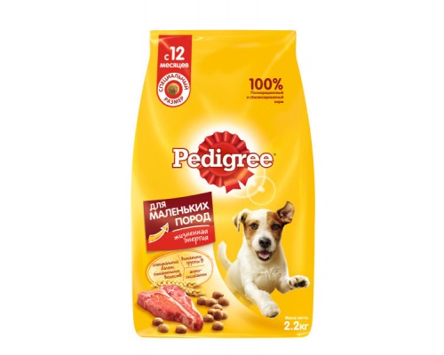 Pedigree набор кормов для взрослых собак маленьких пород, с говядиной (сухой корм 2,2кг и паучи 21шт х 85г) 3,99 кг