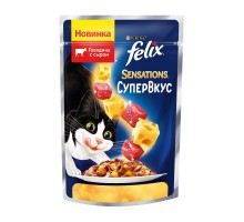 Felix  Sensations Супервкус для взрослых кошек, со вкусом говядины и сыра, в желе