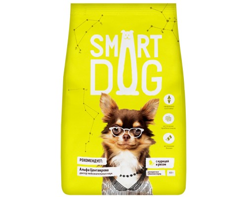 Корм Smart Dog для взрослых собак, с курицей и рисом 12 кг