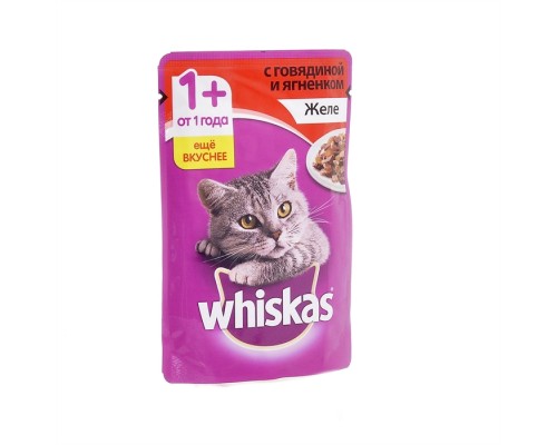 Whiskas влажный корм для кошек, желе с говядиной и ягненком