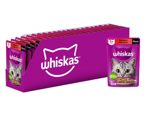 Whiskas влажный корм для кошек, желе с говядиной и ягненком