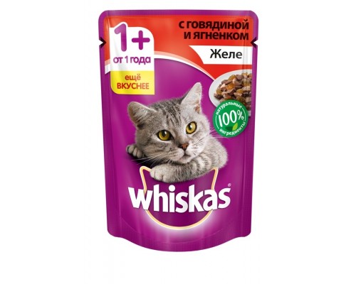 Whiskas влажный корм для кошек, желе с говядиной и ягненком