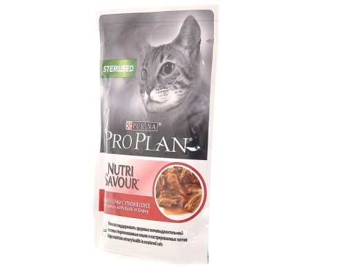 Purina Pro Plan (паучи)  Nutri Savour для взрослых стерилизованных кошек и кастрированных котов, с уткой в соусе