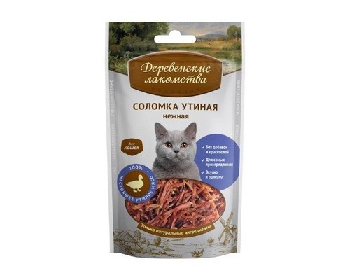 Деревенские лакомства утиная соломка нежная для кошек (100% мясо) 45 г