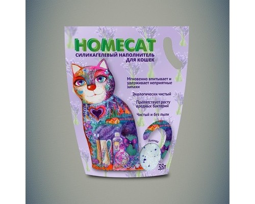 Homecat наполнитель силикагелевый наполнитель с ароматом лаванды для кошачьих туалетов, 3,8 л. 1,63 кг