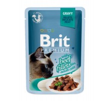 Brit паучи Premium для кошек: кусочки из филе говядины, в соусе