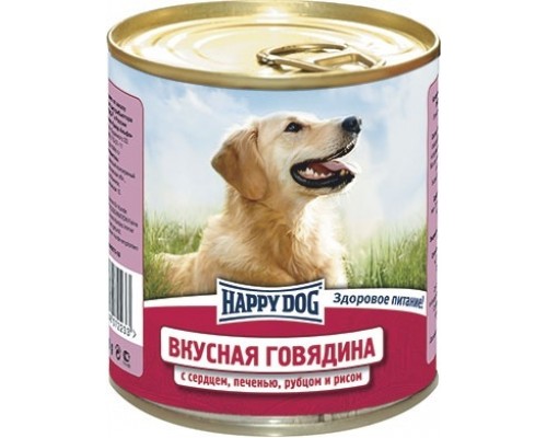 Happy dog консервы для собак с говядиной, сердцем, печенью, рубцом и рисом 750 г