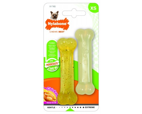 Nylabone косточка умеренно-жесткая (2 шт.: курица/без запаха), ХS 59 г