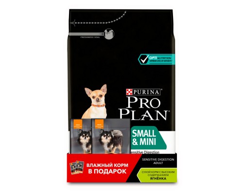 Корм Purina Pro Plan  для взрослых собак мелких и карликовых пород с чувствительным пищеварением, с высоким содержанием ягненка