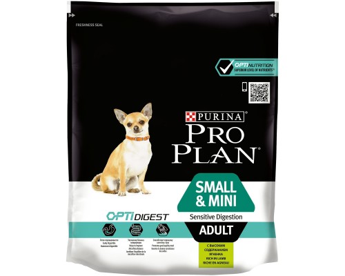 Корм Purina Pro Plan  для взрослых собак мелких и карликовых пород с чувствительным пищеварением, с высоким содержанием ягненка