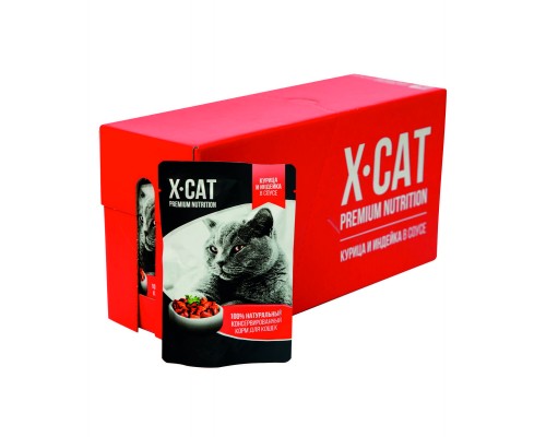 X-CAT влажный корм с курицей и индейкой в соусе для кошек