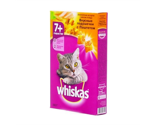 Корм Whiskas сухой корм для кошек старше 7 лет «Вкусные подушечки с нежным паштетом. Аппетитное ассорти с курицей и индейкой» 350 г