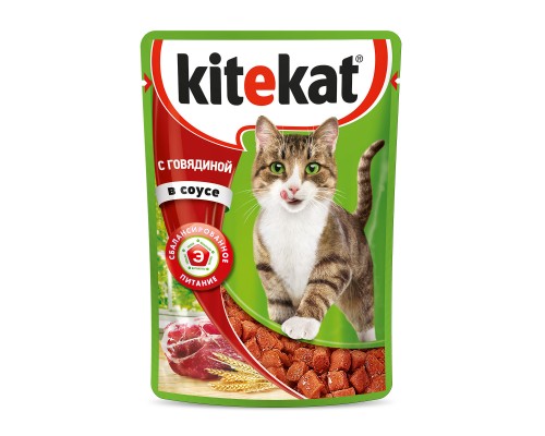 Kitekat влажный корм для кошек, с говядиной в соусе