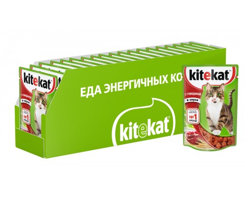 Kitekat влажный корм для кошек, с говядиной в соусе