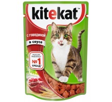 Kitekat влажный корм для кошек, с говядиной в соусе