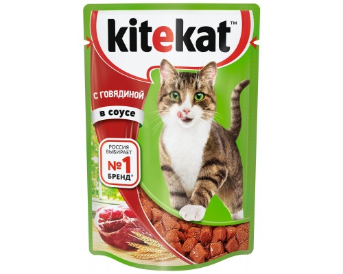 Kitekat влажный корм для кошек, с говядиной в соусе