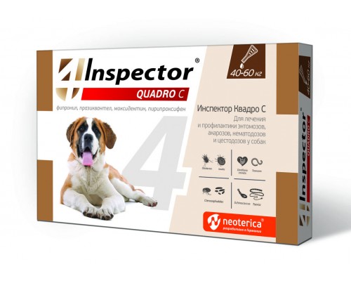 Inspector  Quadro капли на холку для собак 40-60 кг, от клещей, насекомых, глистов 6 мл