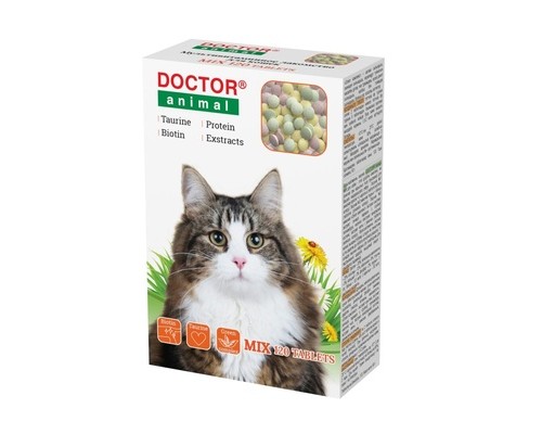 Бионикс мультивитаминное лакомство Doctor Animal Mix, для кошек, 120 таблеток 55 г